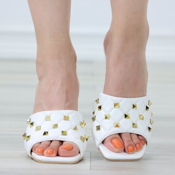 White High Heel Sandals Square Open Toe Slip On Mules Stiletto's - Picture 7 of 11